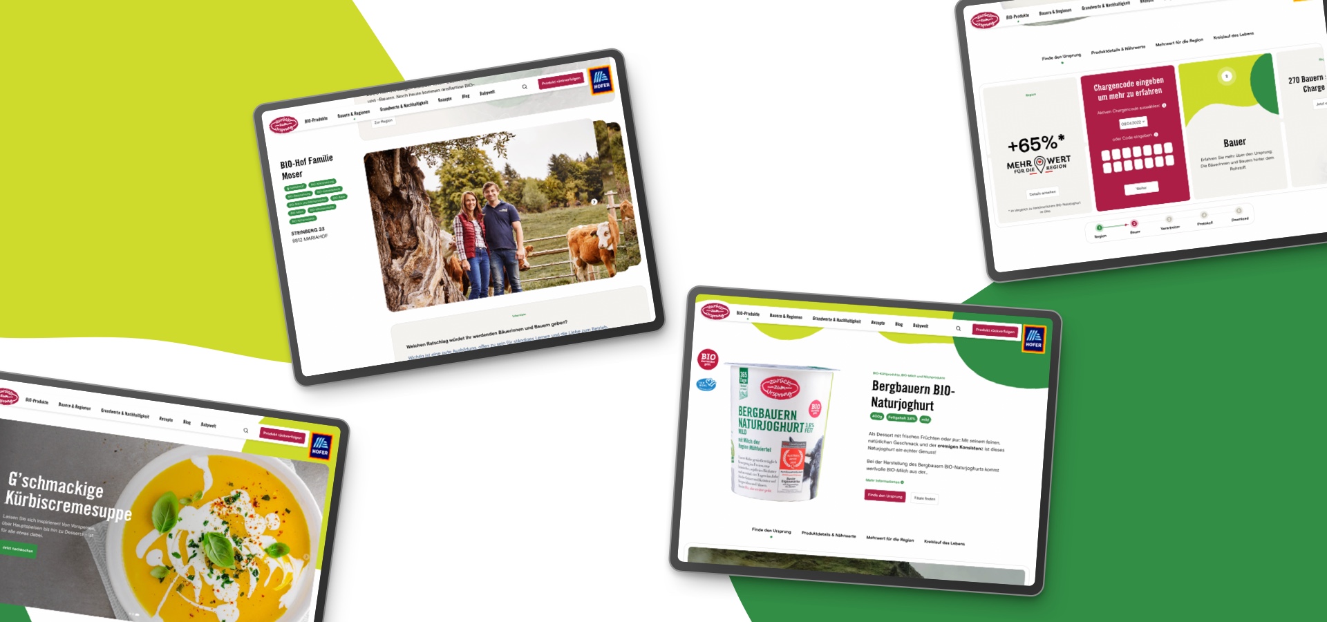 A collection of mockups of the new homepage for Zurück zum Ursprung