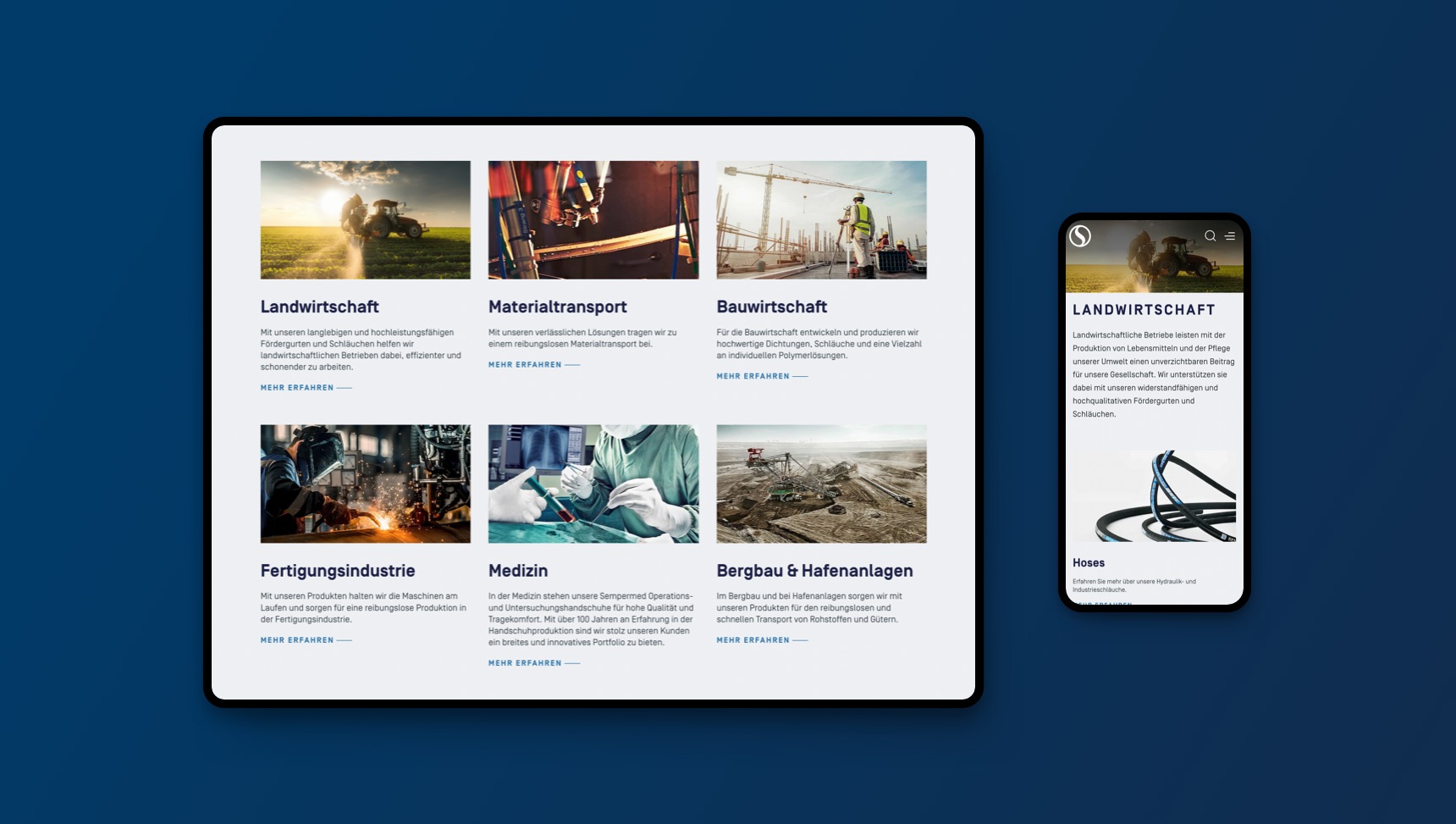 Product category page of the B2B website relaunch of Semperit by digitalwerk
