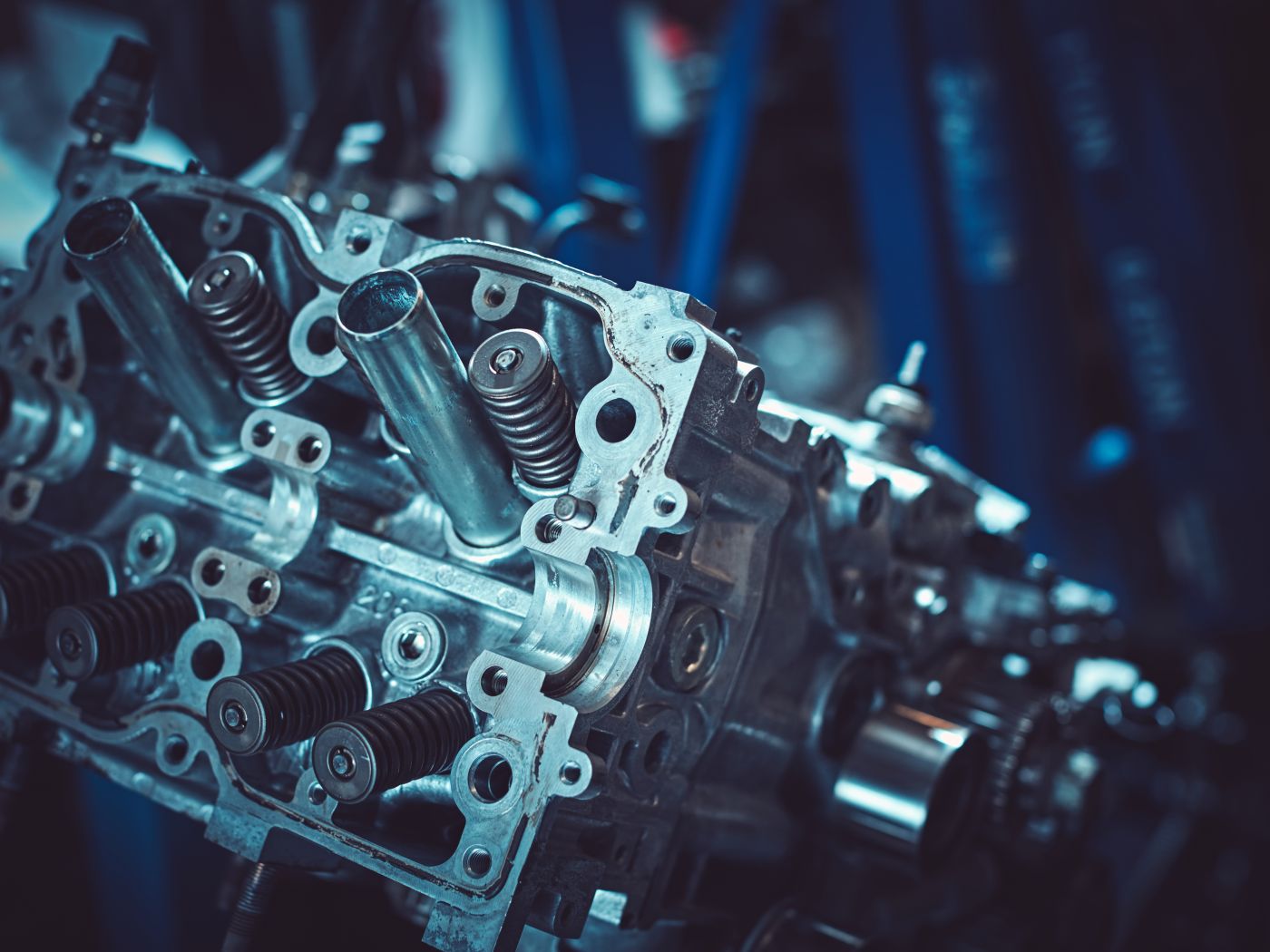 Heavy-duty diesel engine being inspected for rebuild or replacement