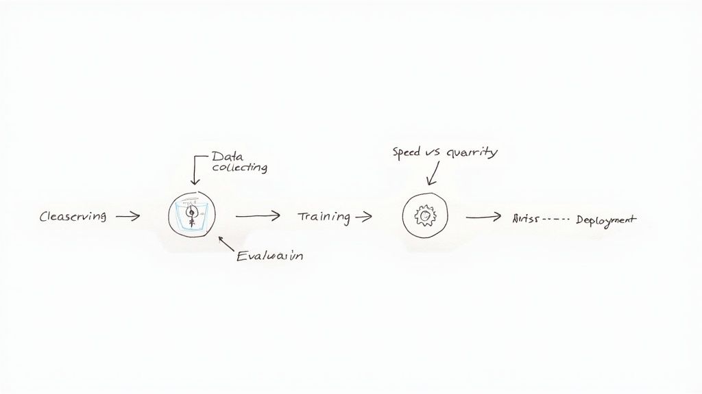 A flowchart showing the NLP project lifecycle from data collection to deployment.