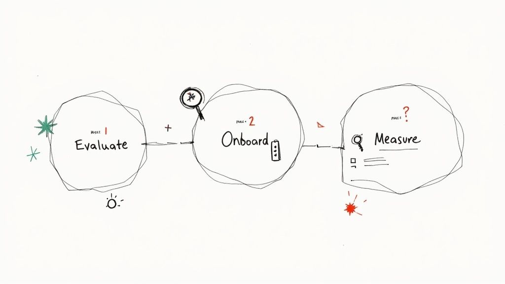 A software engineering manager reviewing a candidate profile on a laptop, deciding on team augmentation.