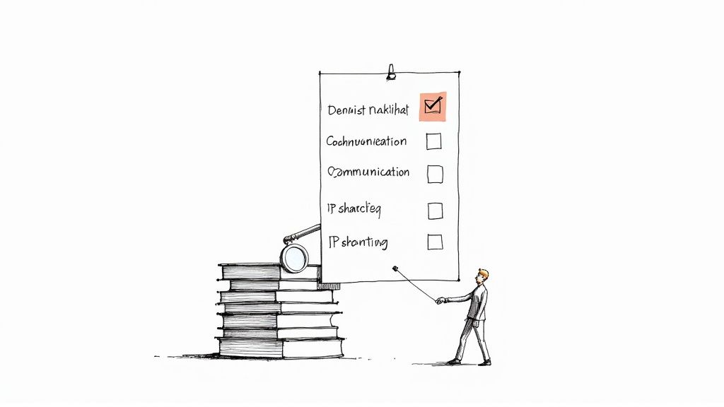 A professional conducting a vendor evaluation, representing the process of selecting an IT staff augmentation partner.