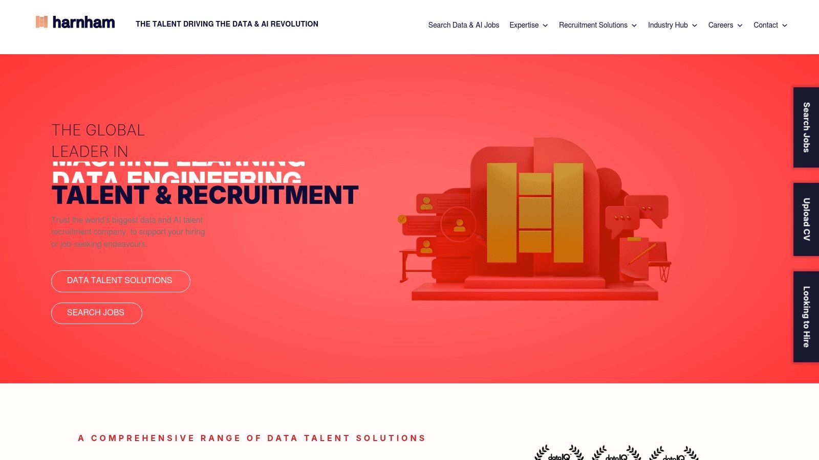 Harnham (US) homepage showcasing their focus on data and AI recruitment