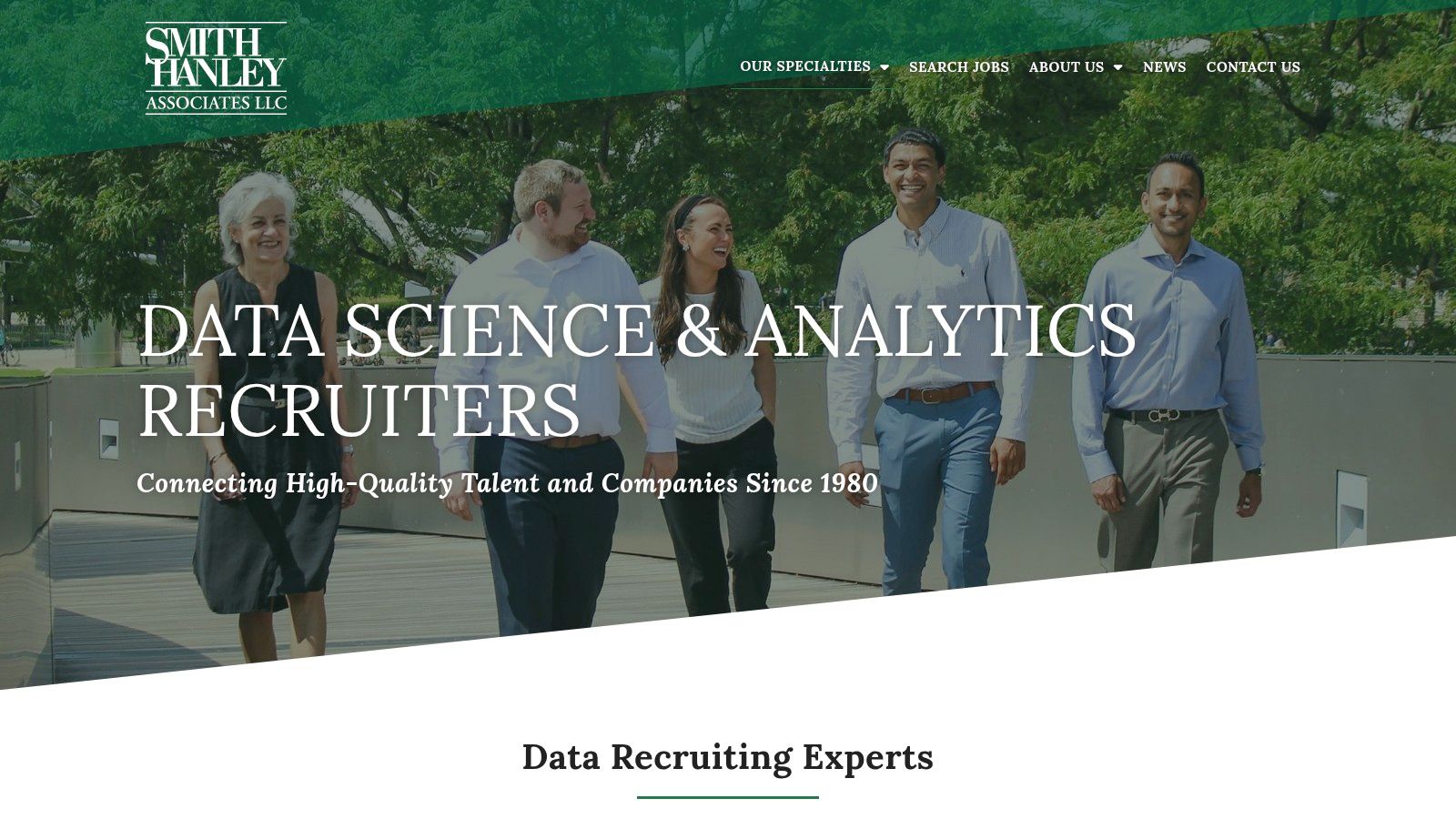 Smith Hanley Associates (Data Science & Analytics) team page showing their recruiters
