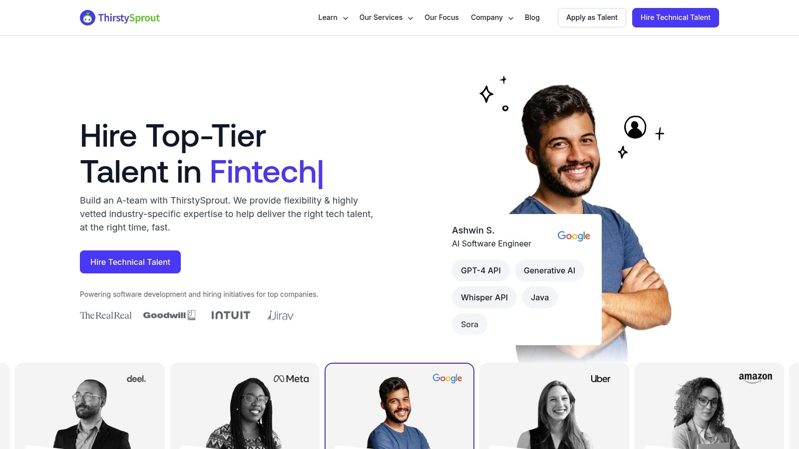 ThirstySprout is an AI-driven talent network for hiring senior AI and engineering talent