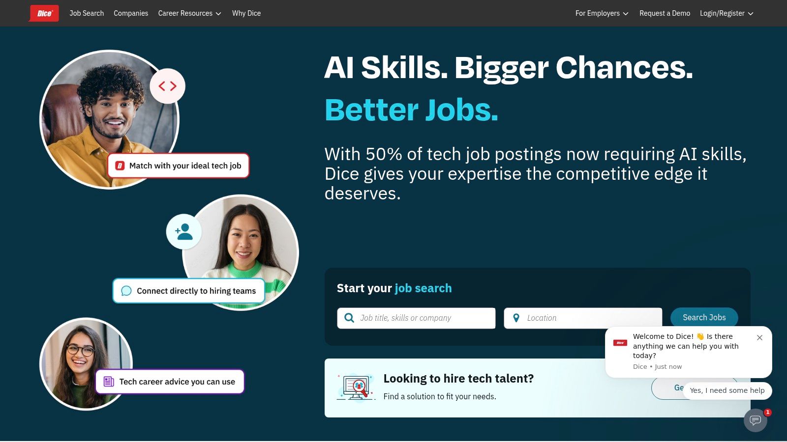 A person using a laptop to search for machine learning remote jobs on a platform like Dice.