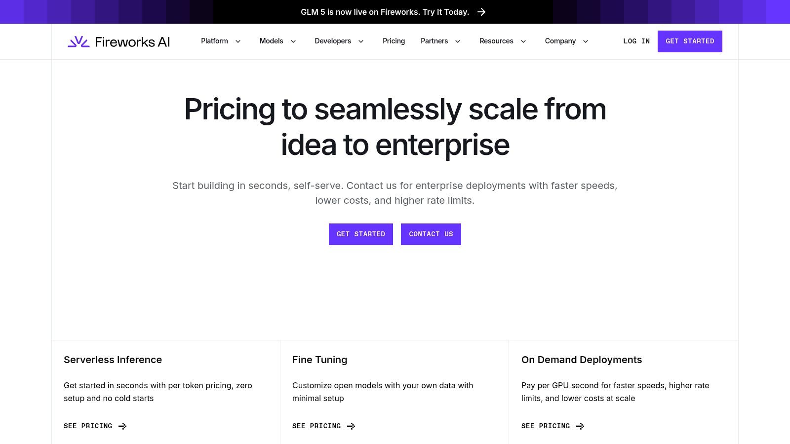 A screenshot of the Fireworks AI pricing page, showing the model-family based token pricing and options for dedicated capacity.