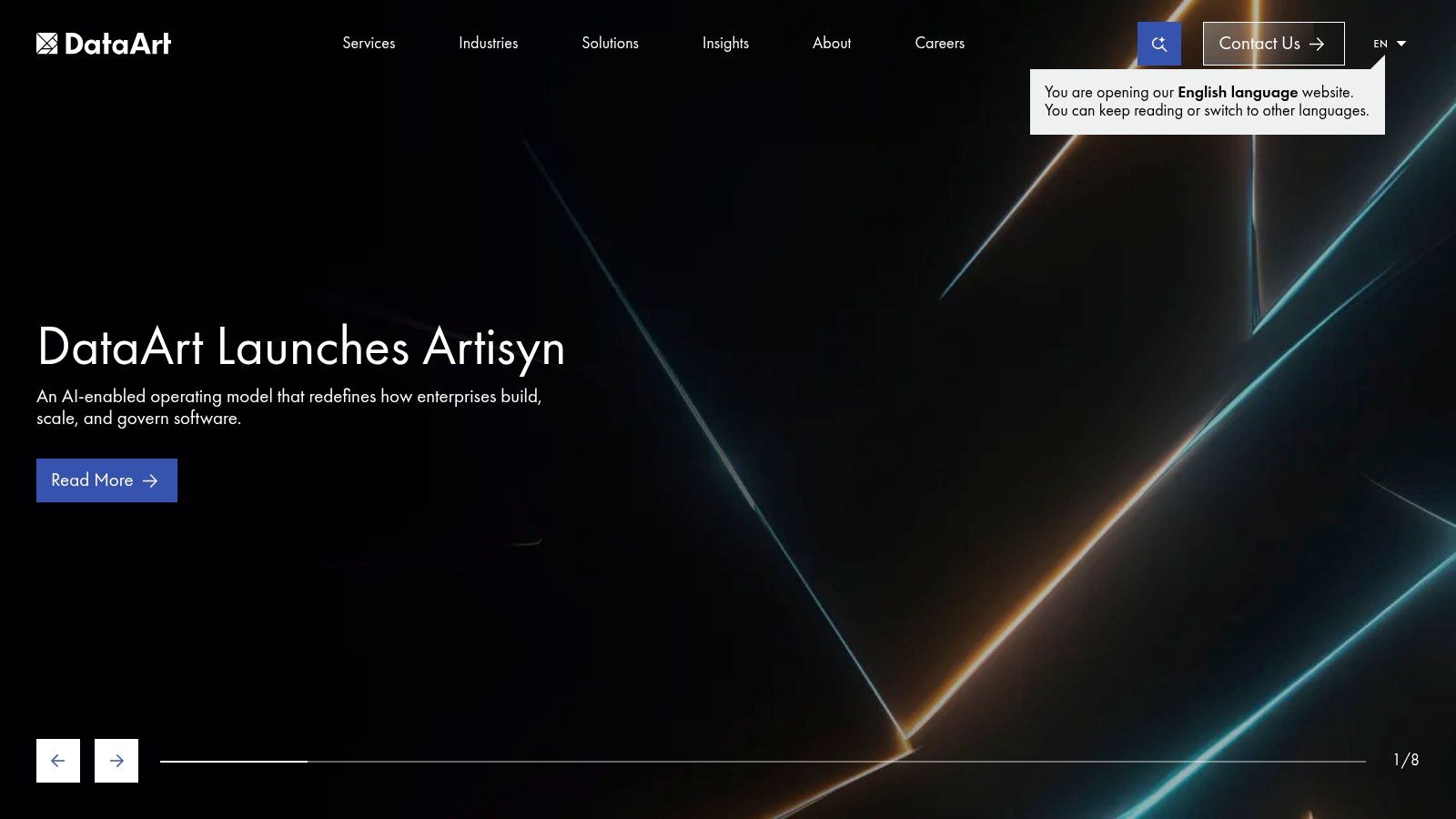 DataArt's website homepage showcasing their focus on building future-proof software and technology solutions.