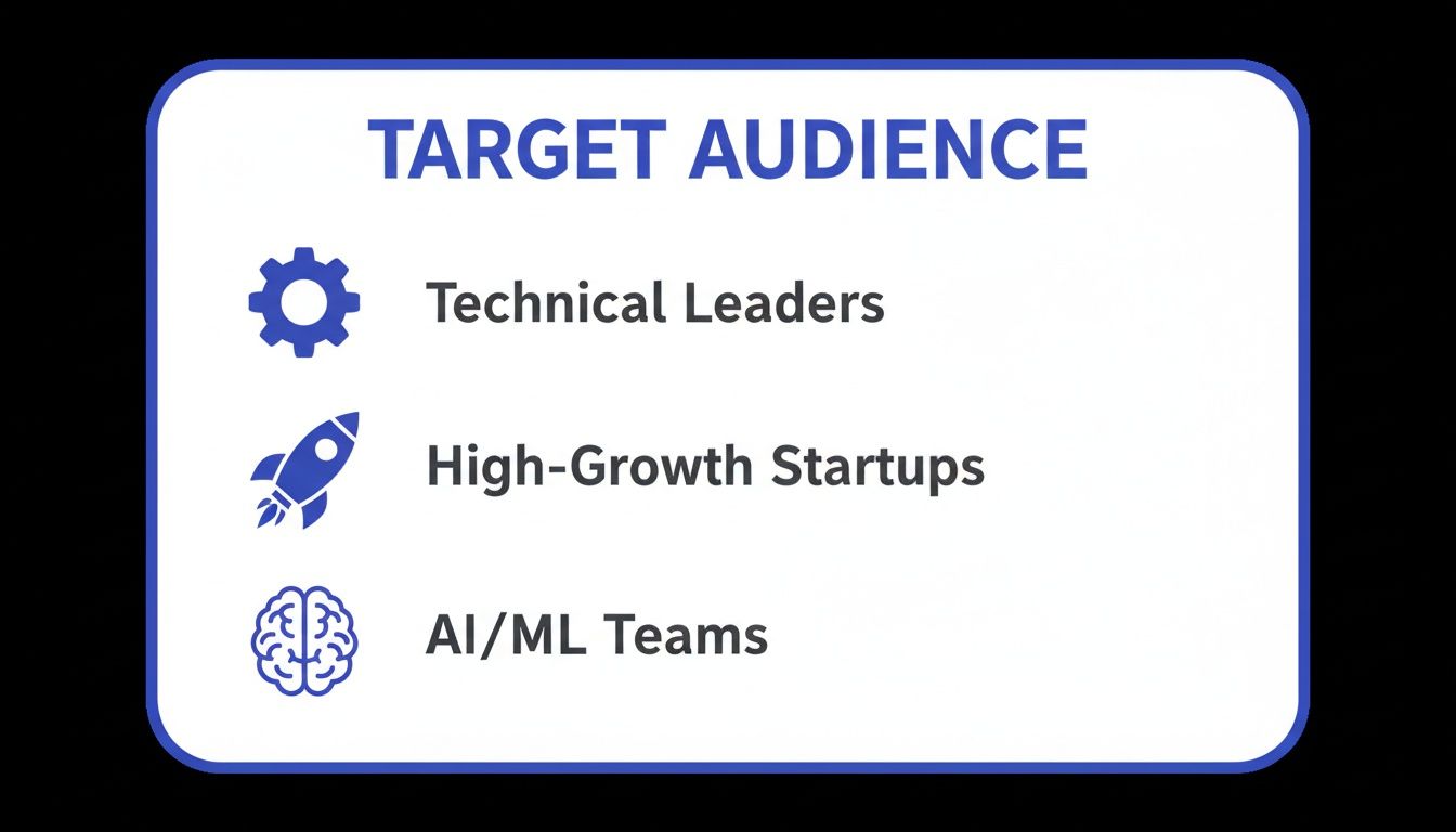 A white slide with a blue border titled 'TARGET AUDIENCE' showing a list of key groups.