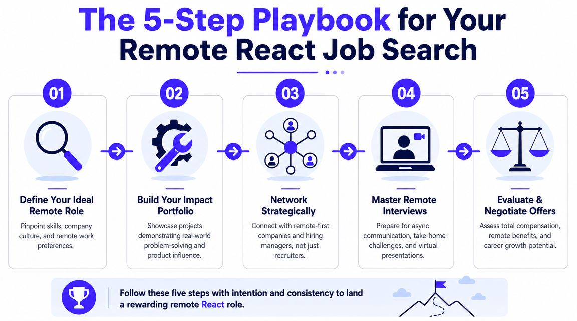 A five-step guide on how to successfully find and secure a remote React developer job.