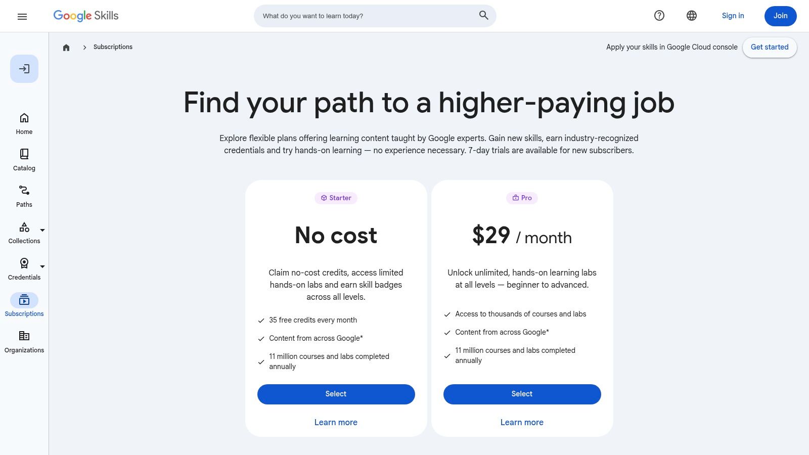 Google Skills (formerly Cloud Skills Boost), Subscriptions