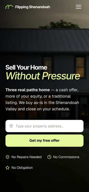 Flipping Shenandoah home page on a phone