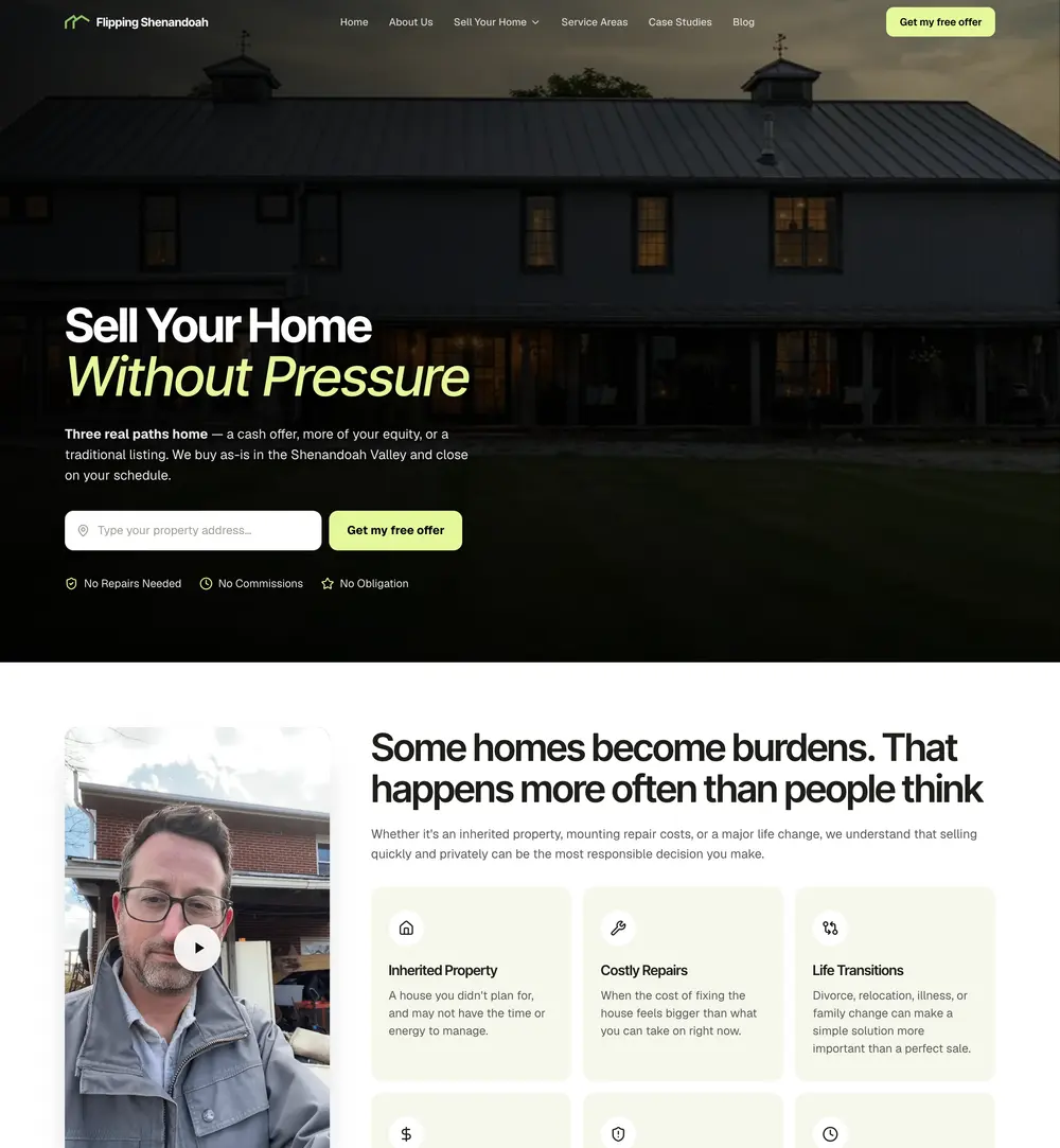 Flipping Shenandoah home page on desktop