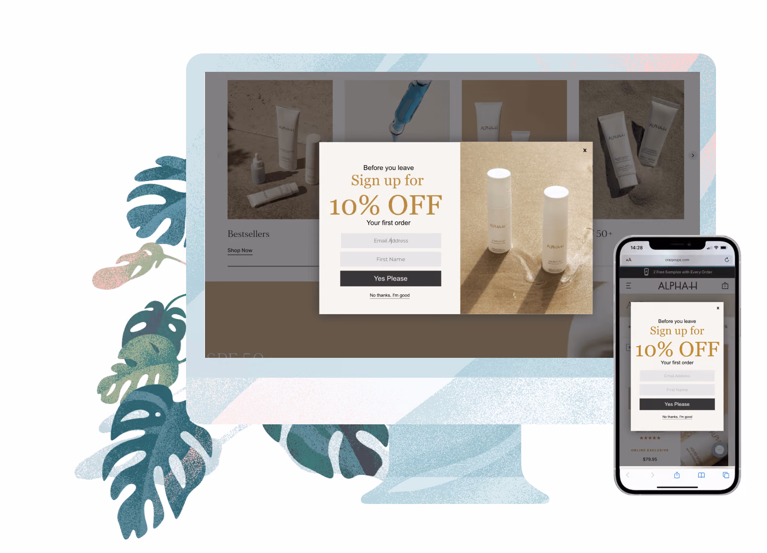 Portfolio image for signup discount design using Justuno