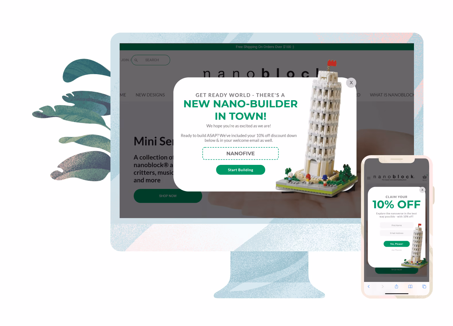 Portfolio image of design work done for a discount code using Justuno software