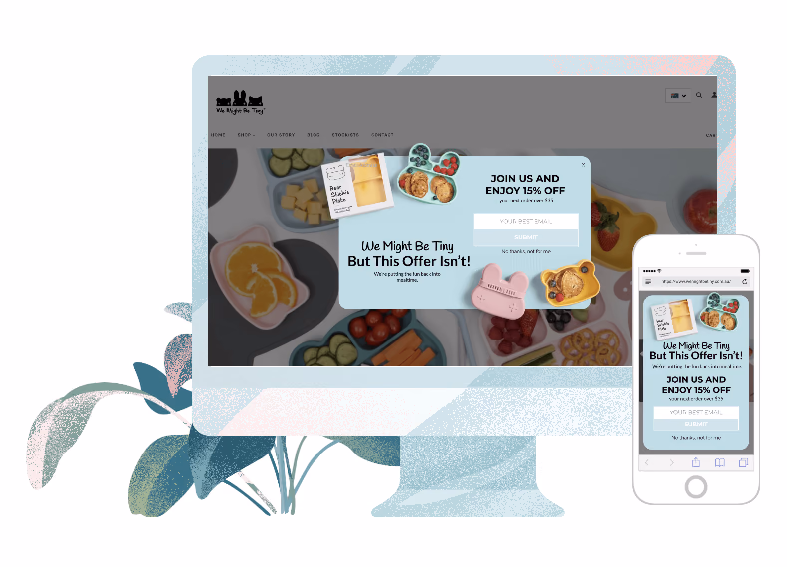 Portfolio image of design work done for a discount code using Justuno