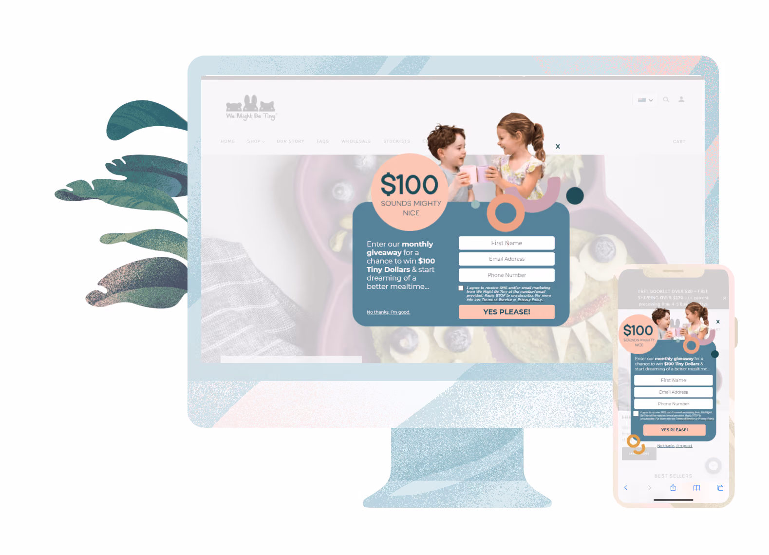 Portfolio image of design work done for an SMS list using Justuno