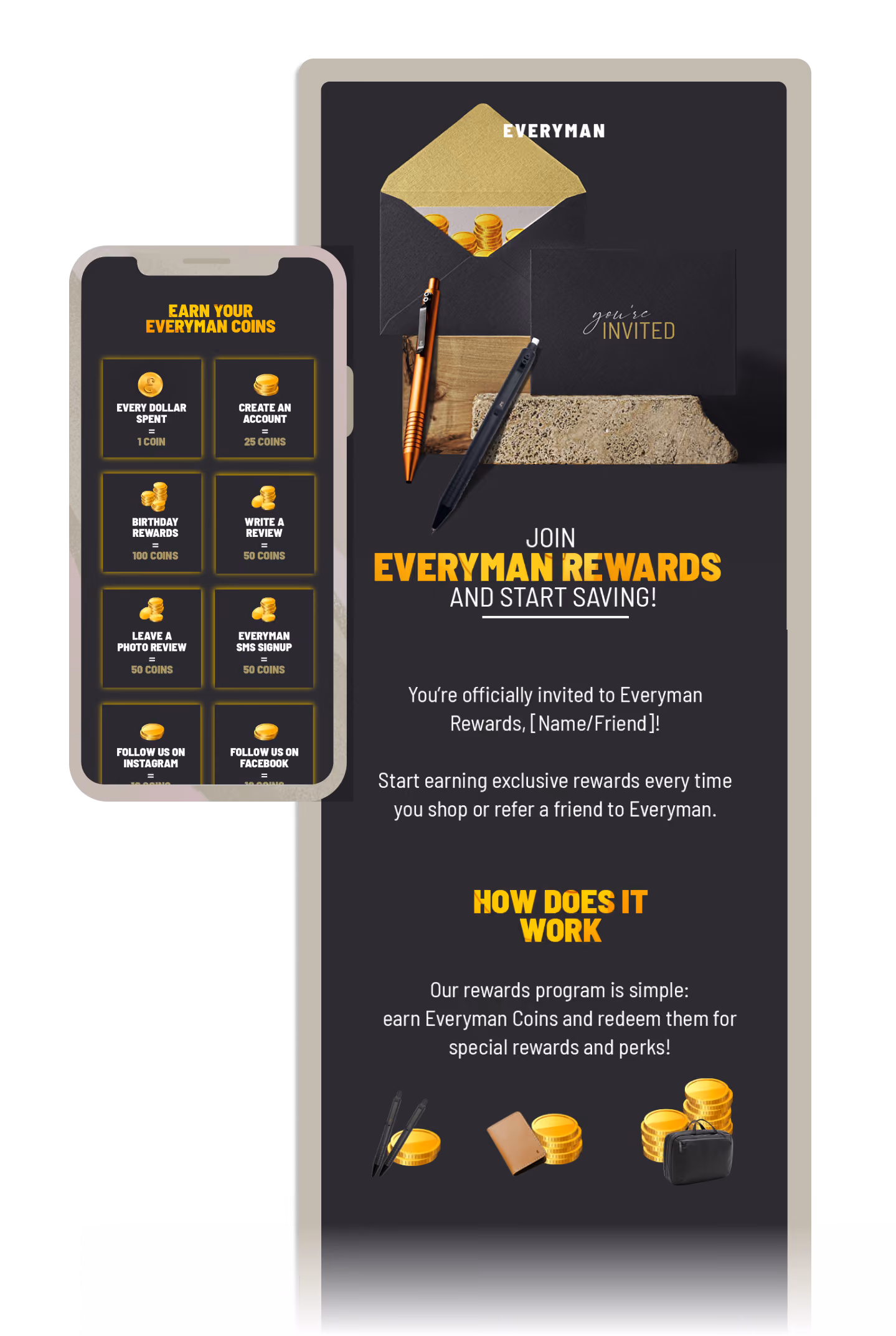 Mobile- and web-based user interfaces created for Everyman Yotpo loyalty program.