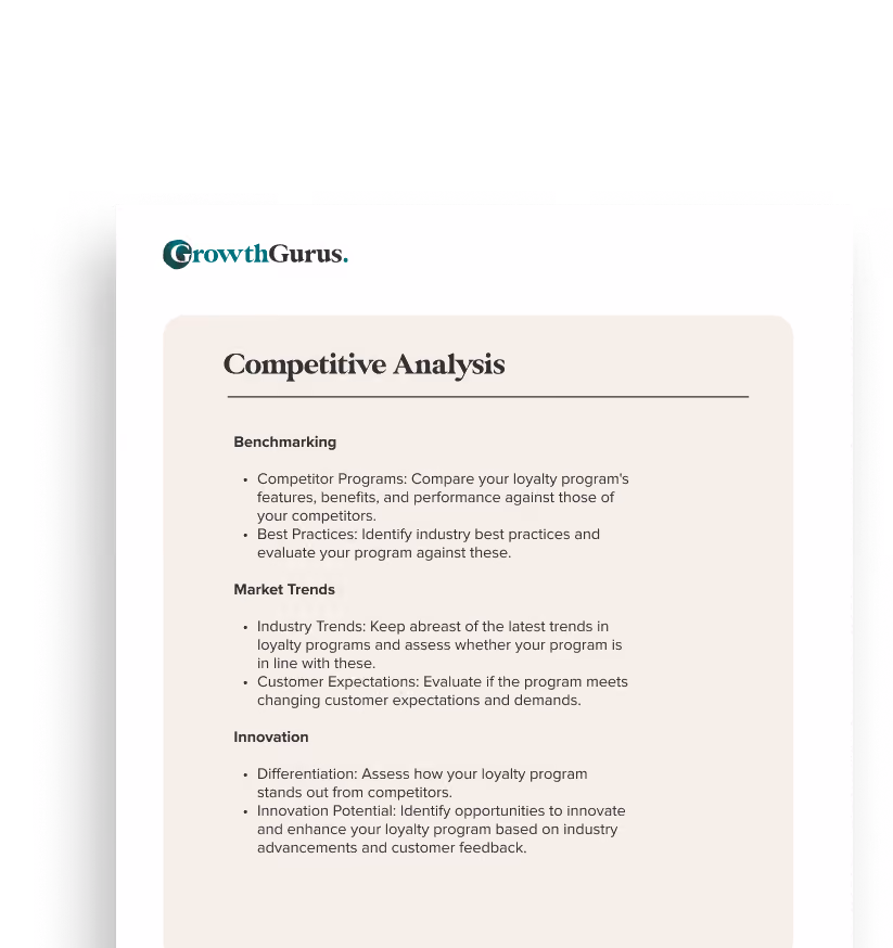 Another page from the Loyalty Audit folder, detailing how the competitiveness of a Yotpo loyalty program is analyzed, including benchmarking, assessing market trends, and implementing innovation.