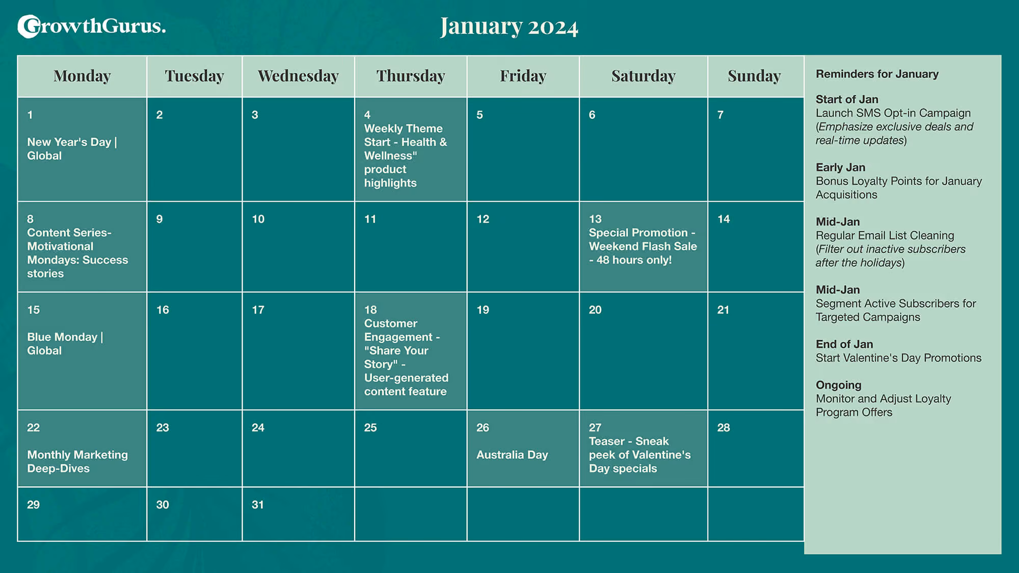 Business Growth Calender