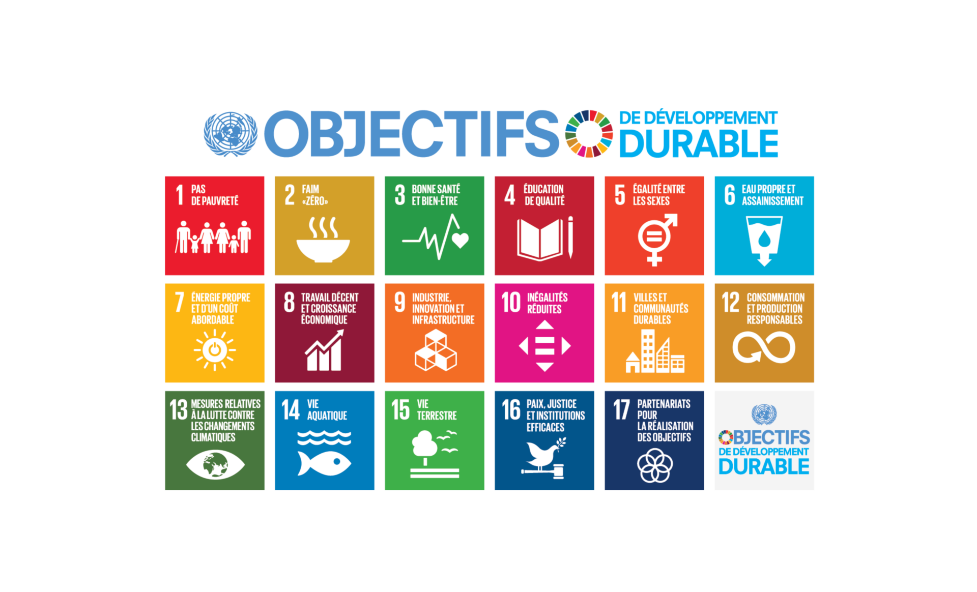Affiche des 17 Objectifs de Développement Durable des Nations Unies