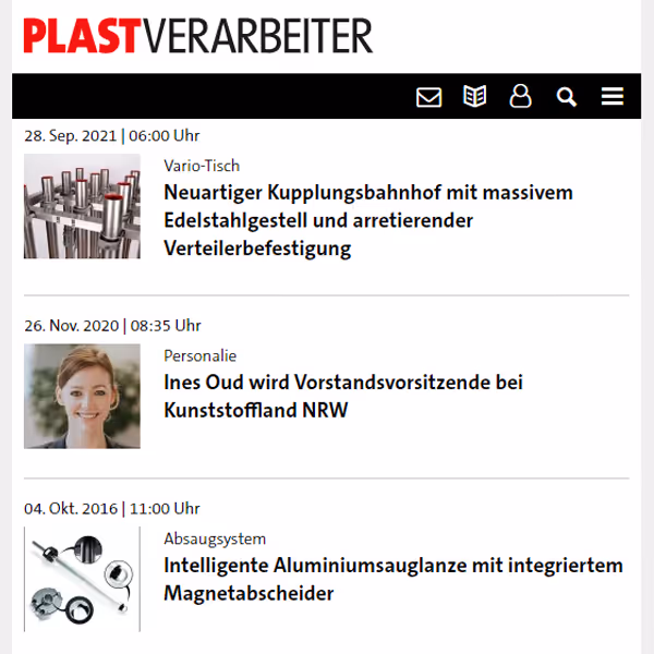 Zrzut ekranu z obszaru prasowego Plastverarbeiter