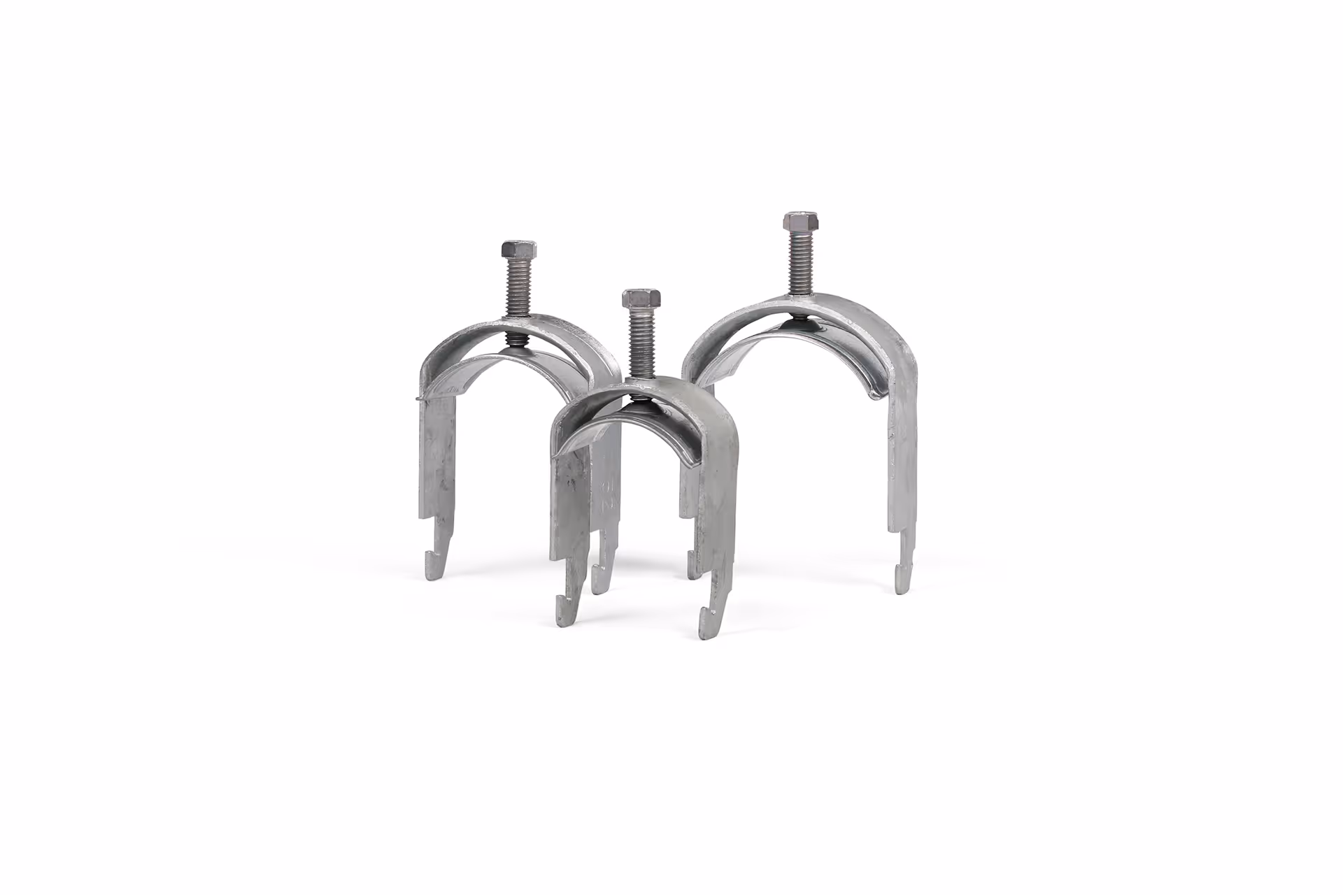 Saddle clamps made of galvanized steel for mounting rails with locking screw.