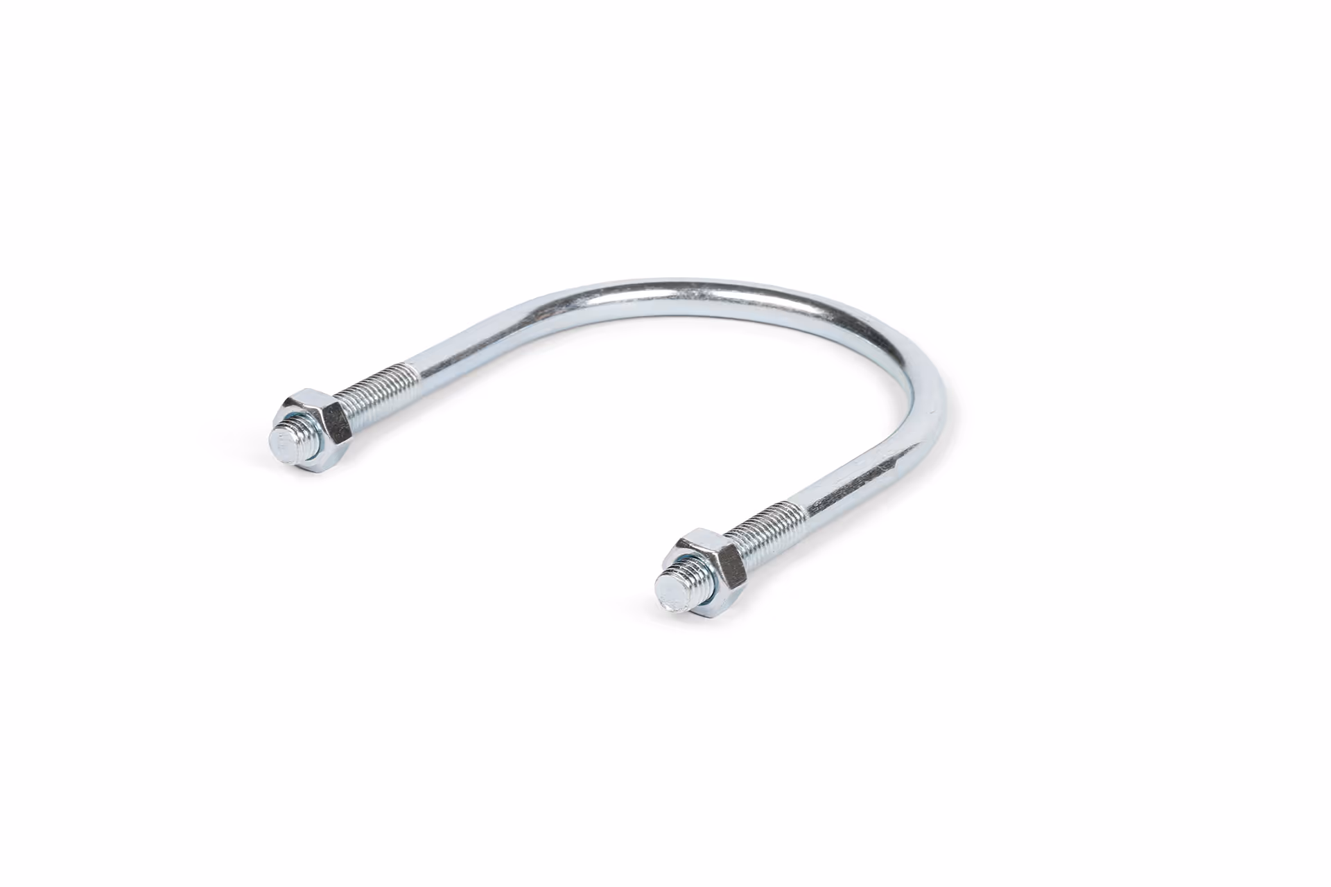 U-bolt made of galvanized steel with threaded nuts.