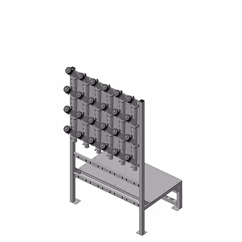 Disegno tecnico della stazione Michel Vario con distributore tubolare e piastra di copertura.