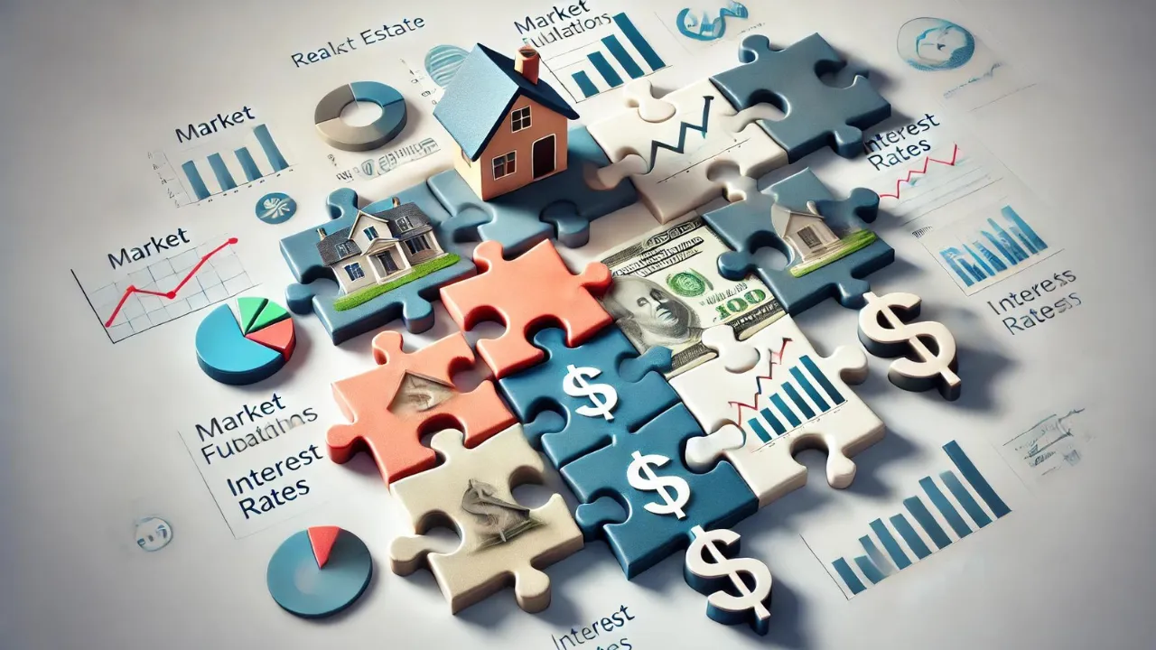 Puzzle with pieces representing different aspects of the real estate market, symbolizing the complexity of challenges in real estate.