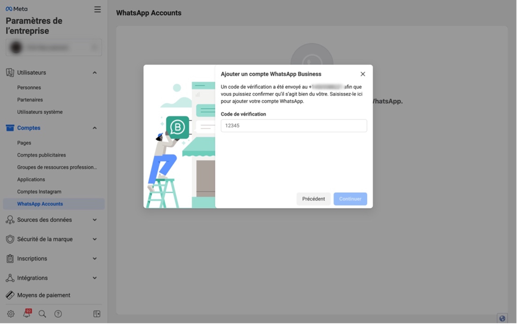 ajouter un compte WhatsApp à Meta