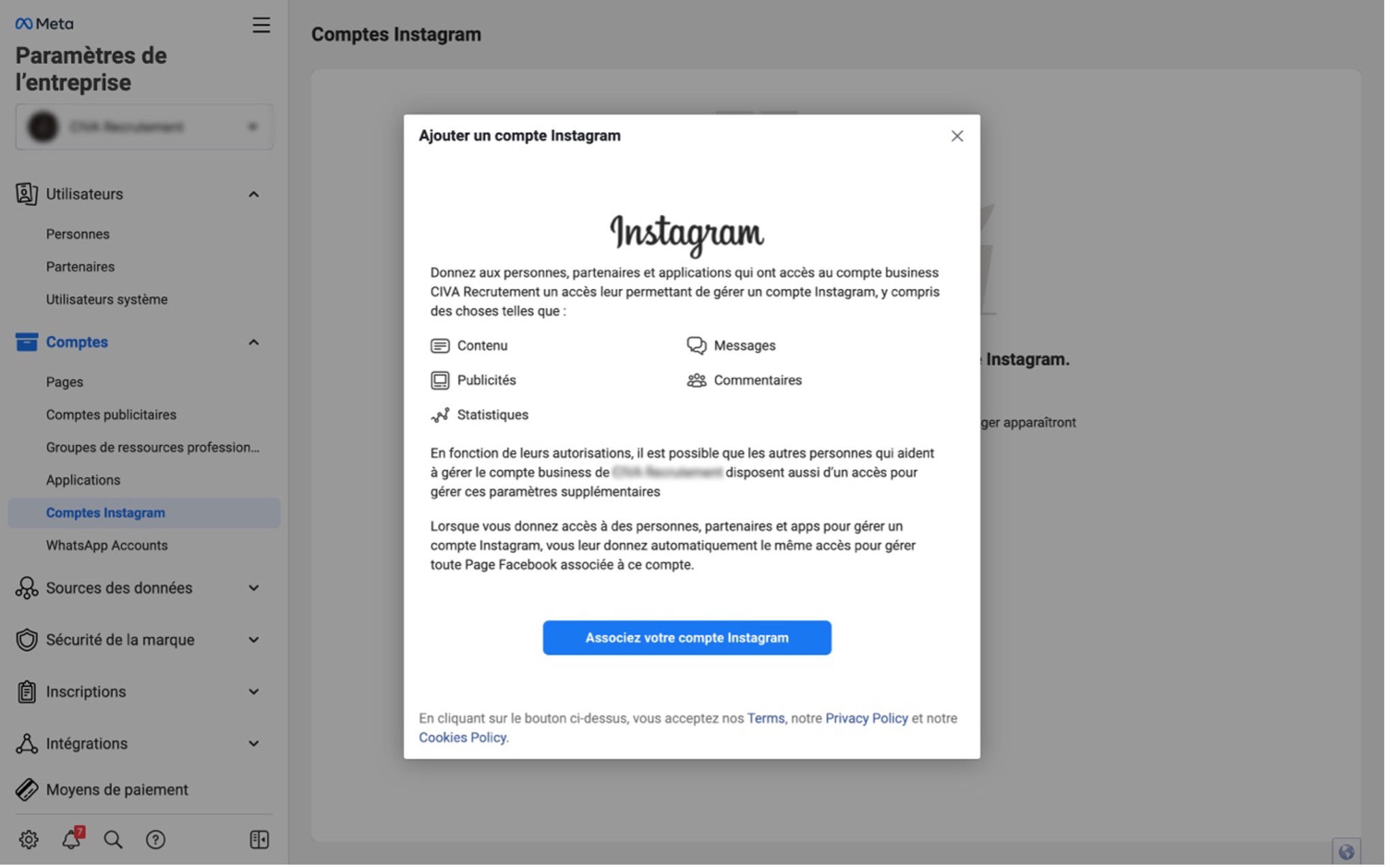 ajouter un compte Instagram à votre Meta 