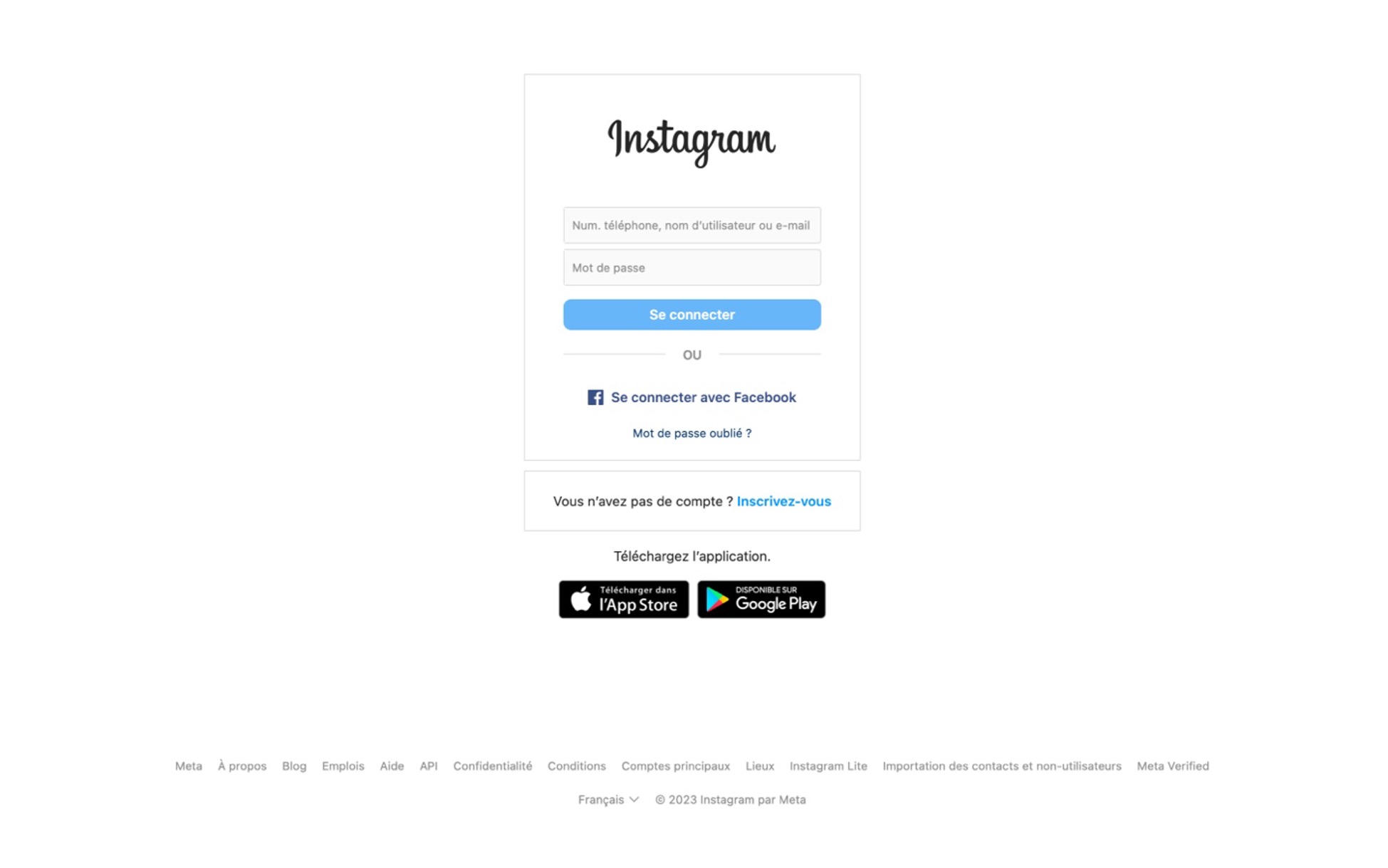 Page de connexion Instagram
