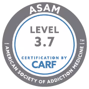 ASAM Level 3.7 certification badge by CARF for American Society of Addiction Medicine.