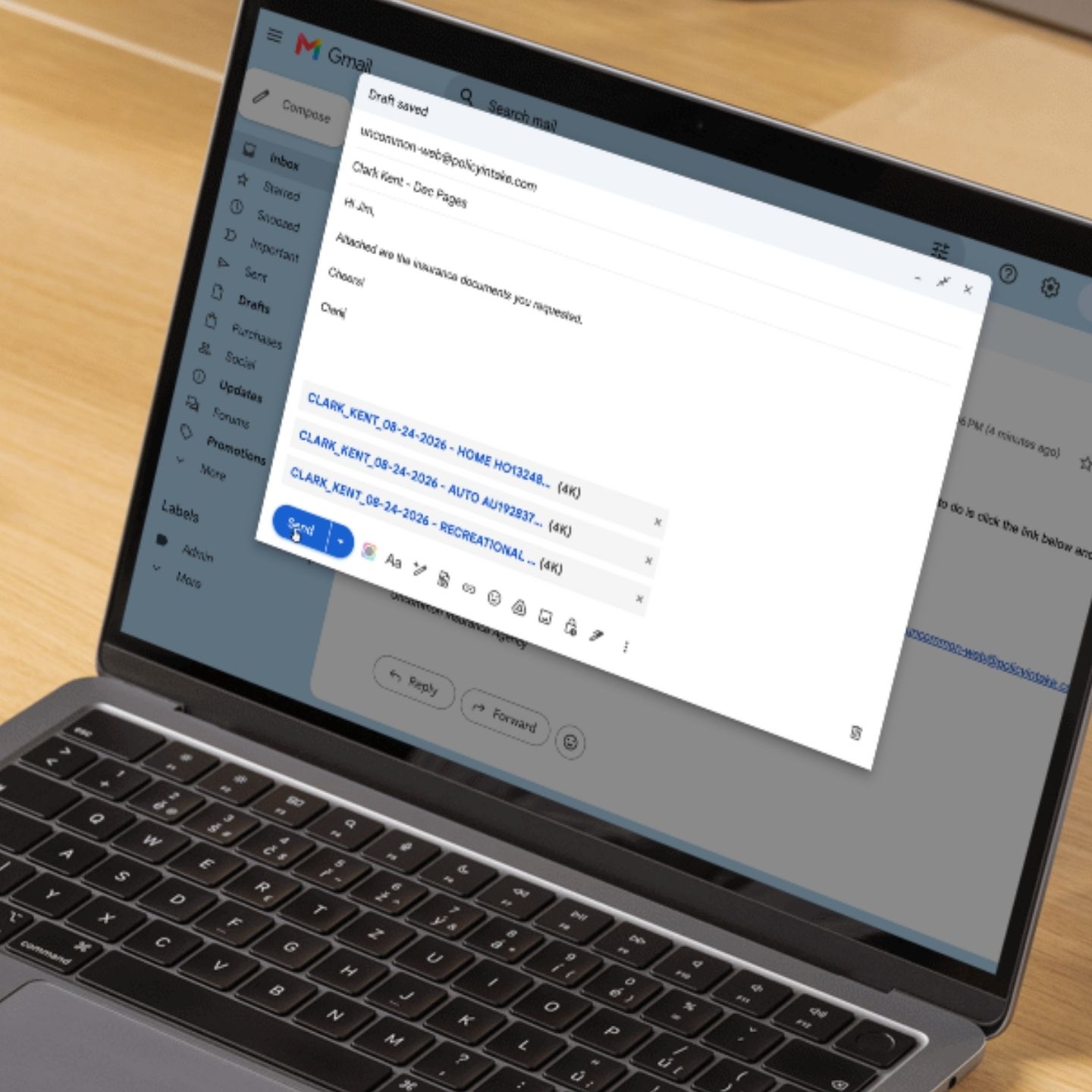 Sending an email with documents attached