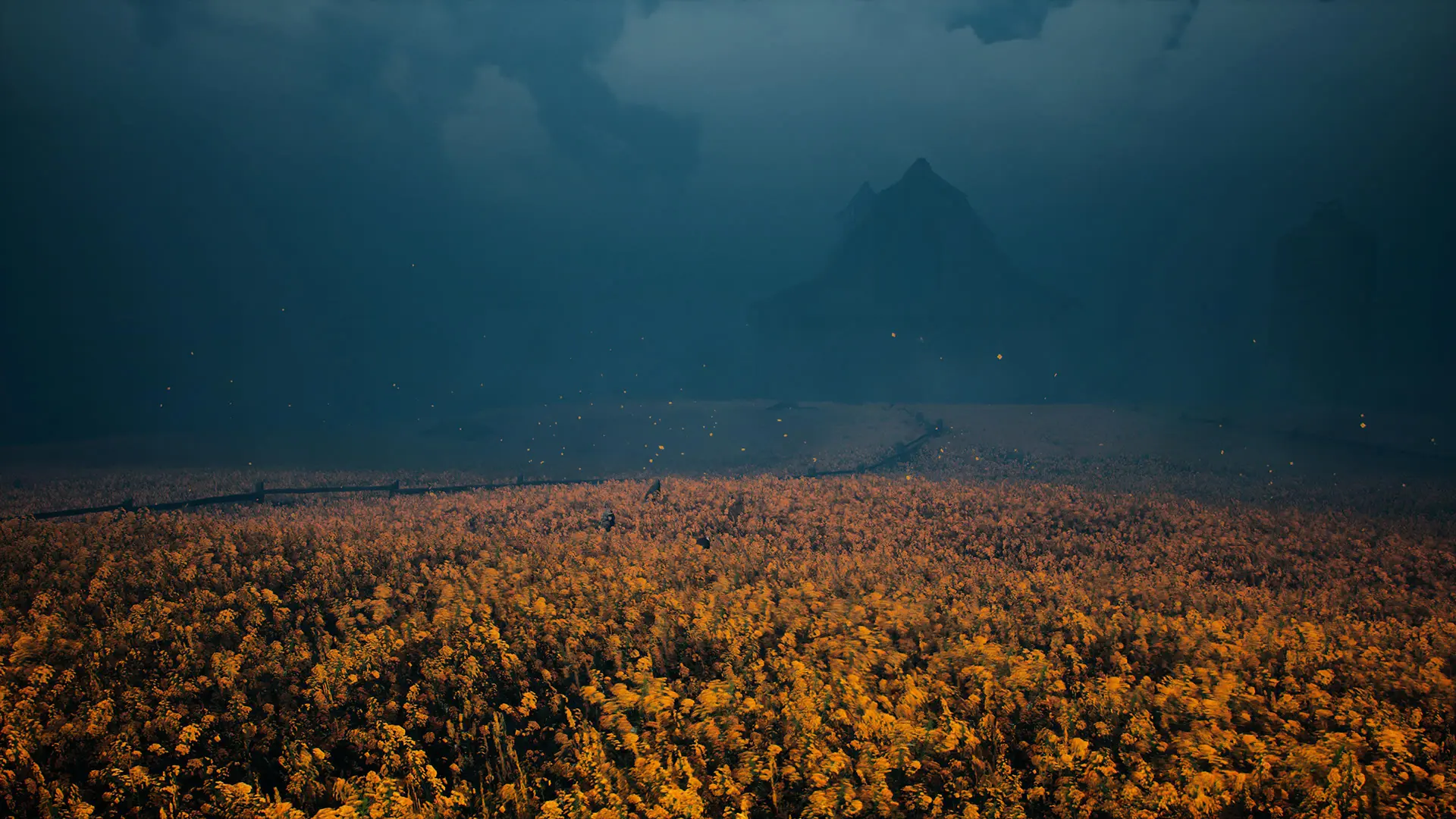 A large field of yellow flowers provides a moment of calm from the horrors hiding around every corner.