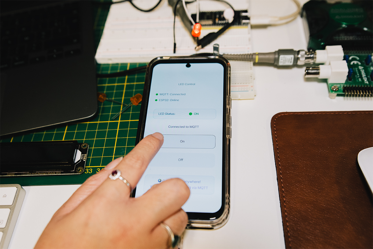 photo finger touch screen iot merge digital physical