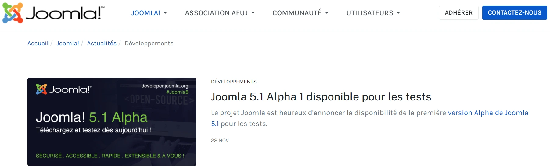 Joomla hompepage