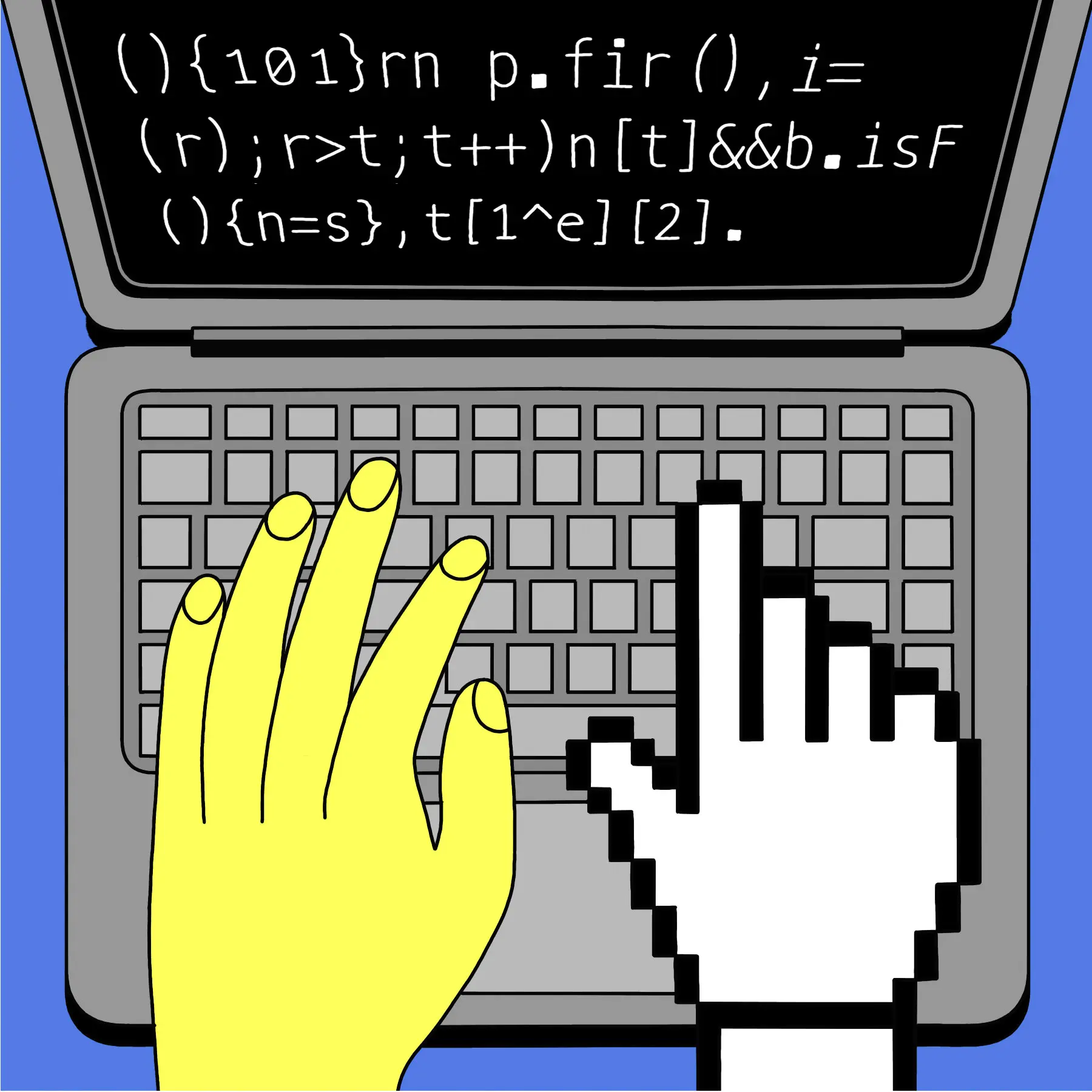 Main humaine droite et main gauche de robot tapant sur un clavier d'ordinateur.