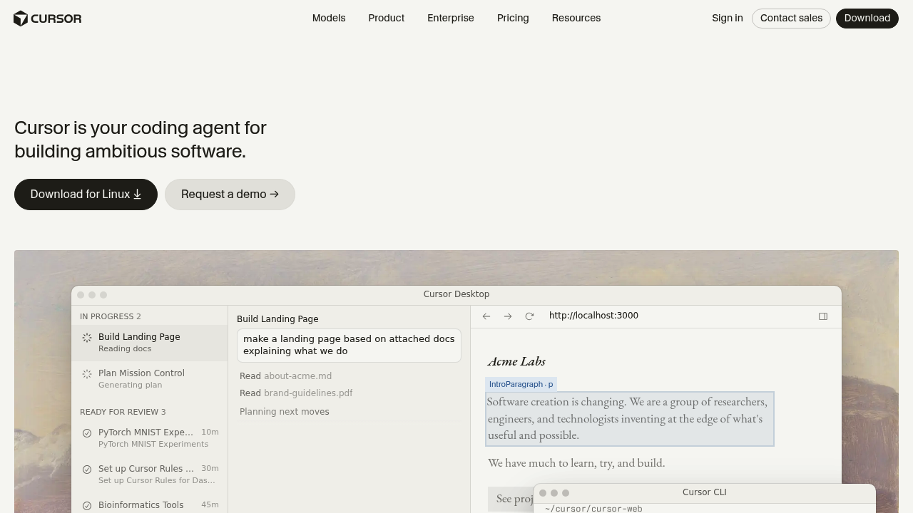 Screenshot of https://www.cursor.com