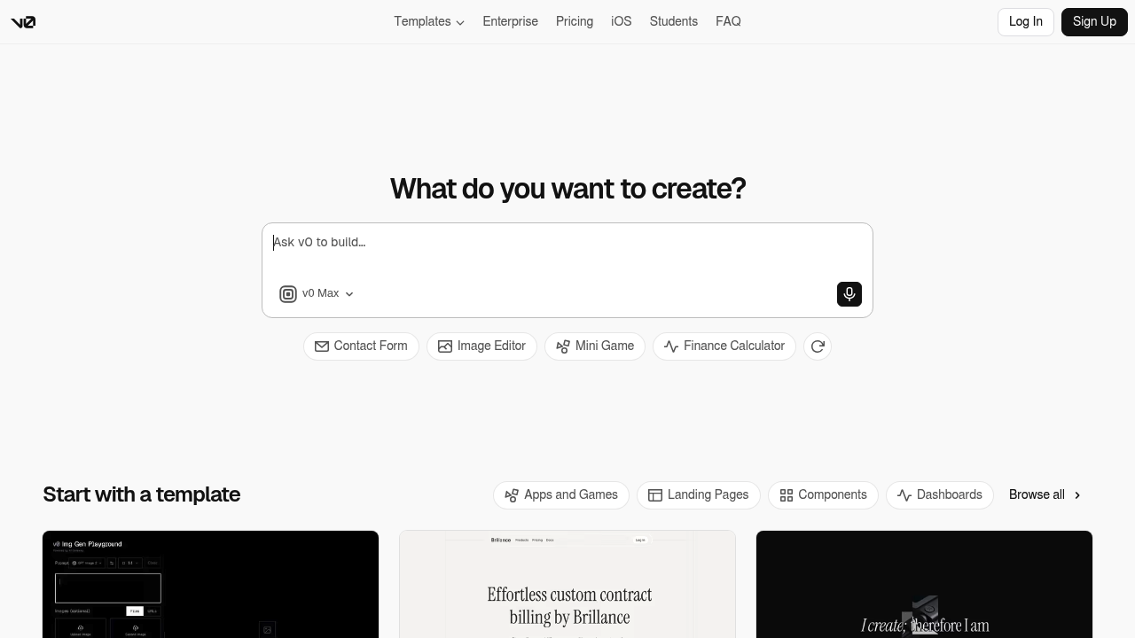 Screenshot of https://v0.dev