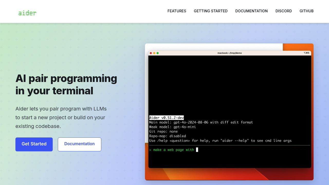Screenshot of https://aider.chat