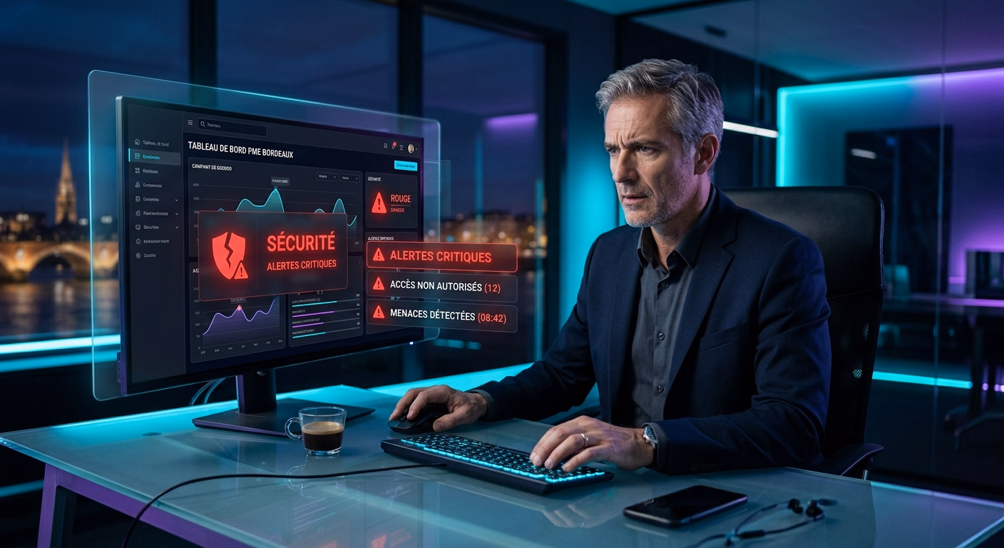 Homme surveillant des alertes sur un tableau de bord informatique