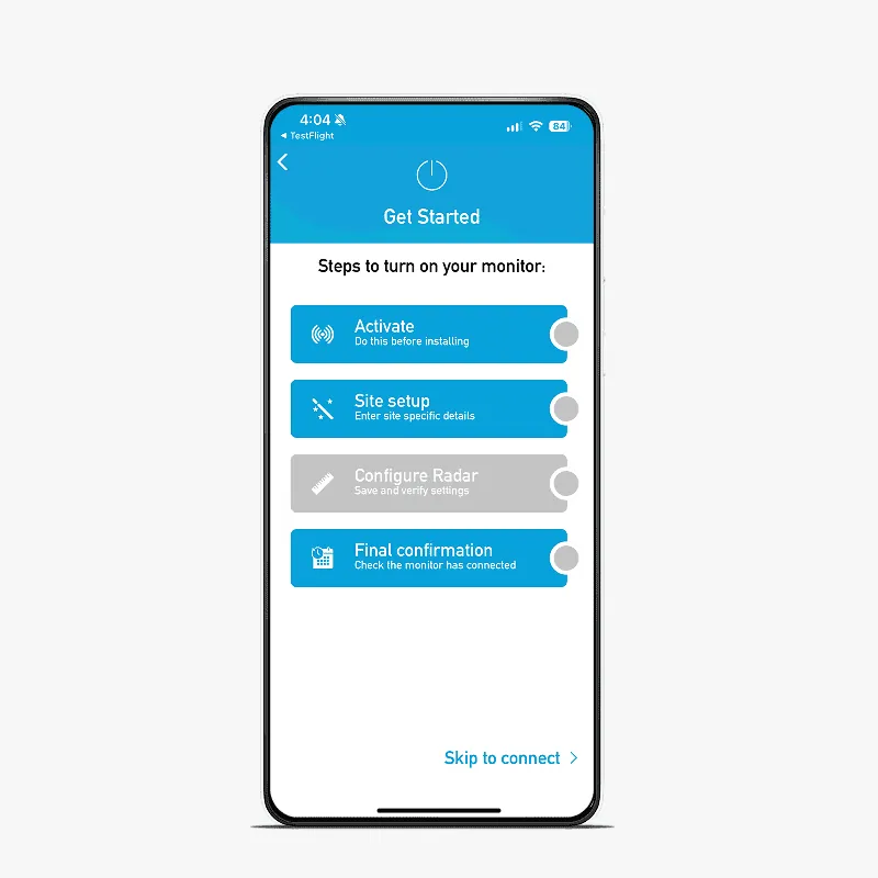 HiLo mobile app on Android used to commission a sewer manhole monitor in the field
