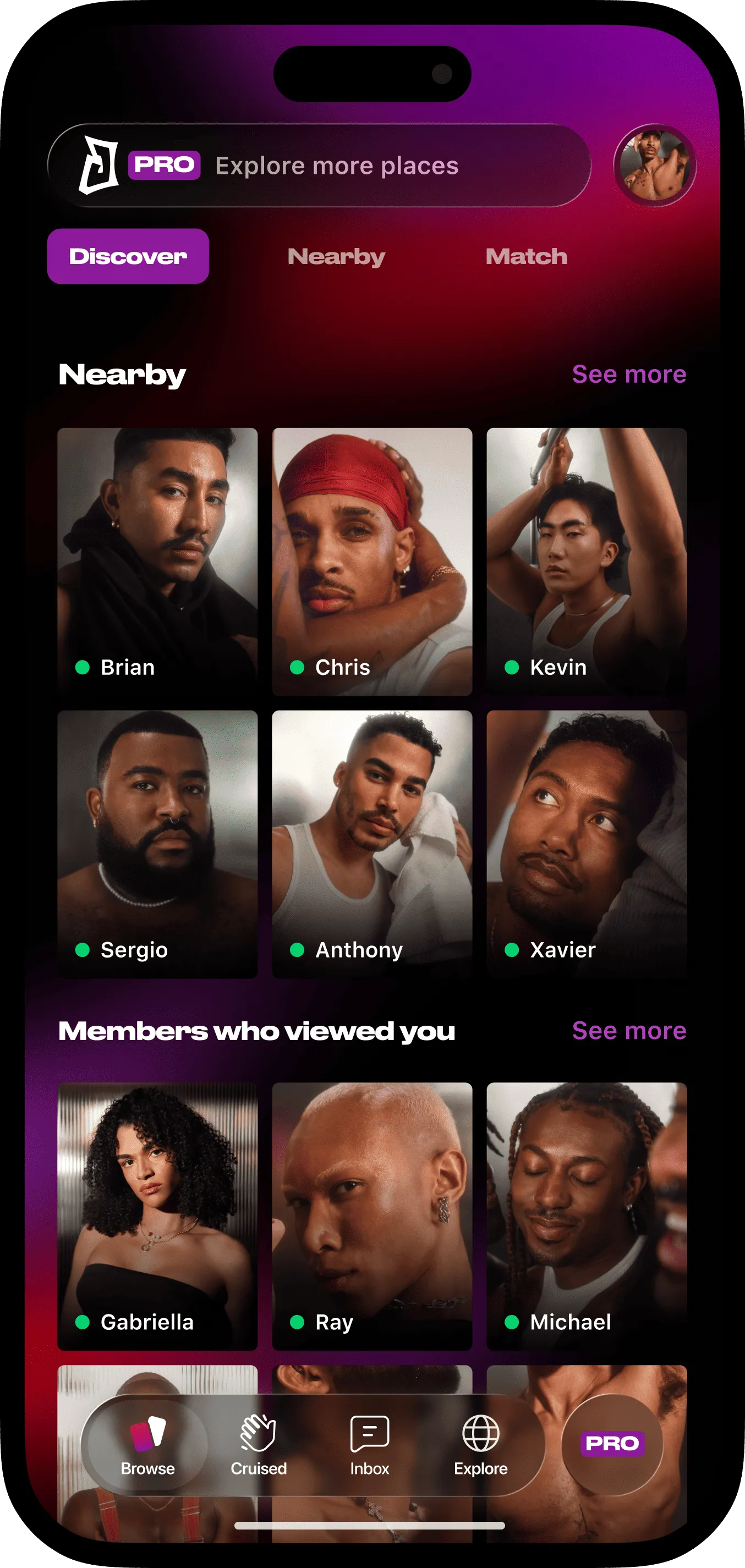 An image of the Jack'd grid with profile images on a phone