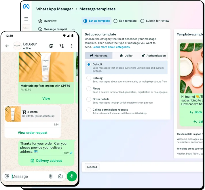 WhatsApp Messaging on Phone and WhatsApp Manager Message Templates