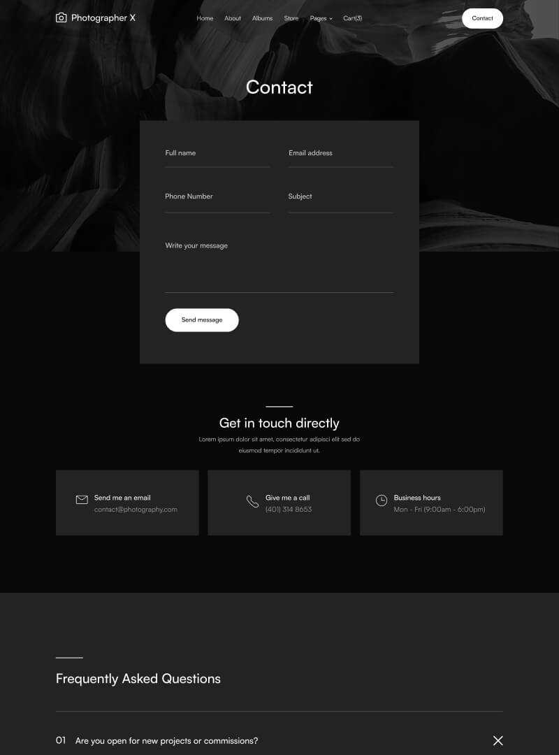 Contact V3 - Photographer X Webflow Template