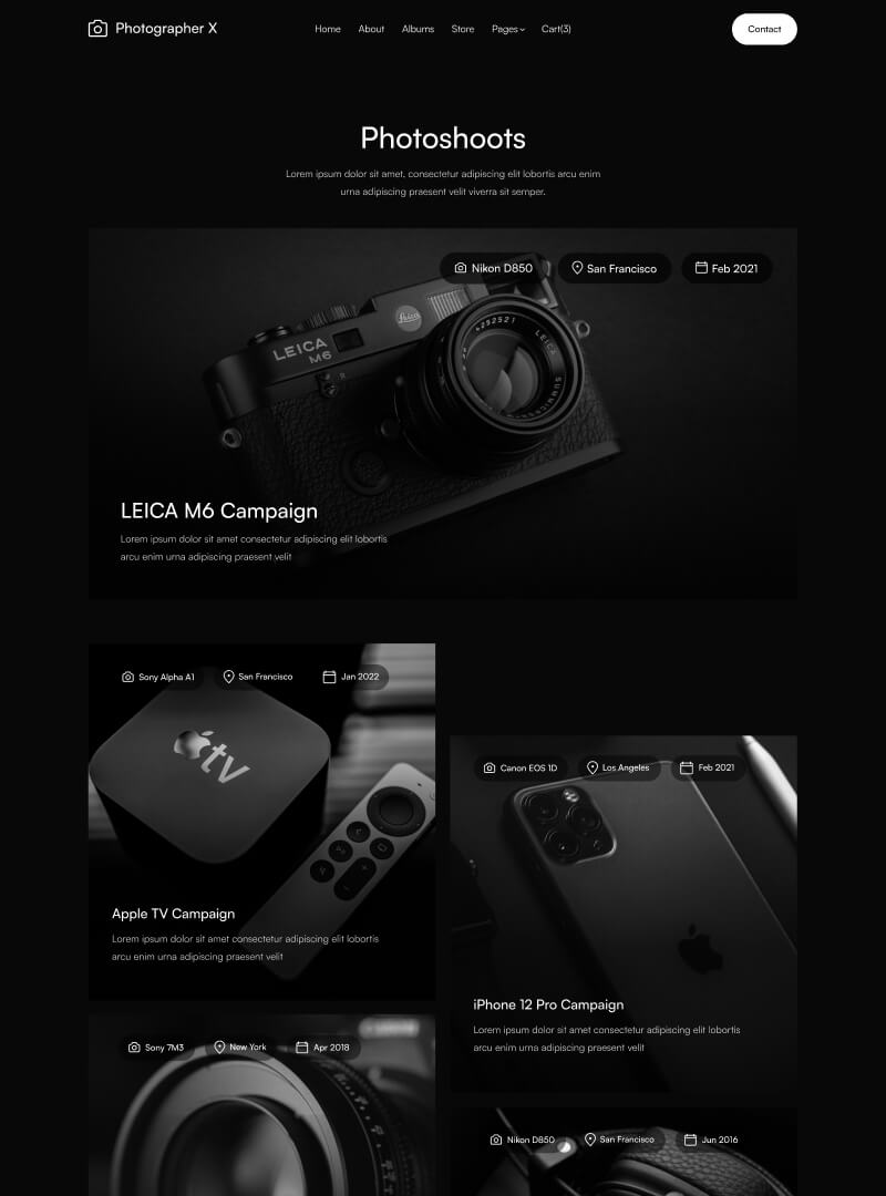 Album CMS - Photographer X Webflow Template