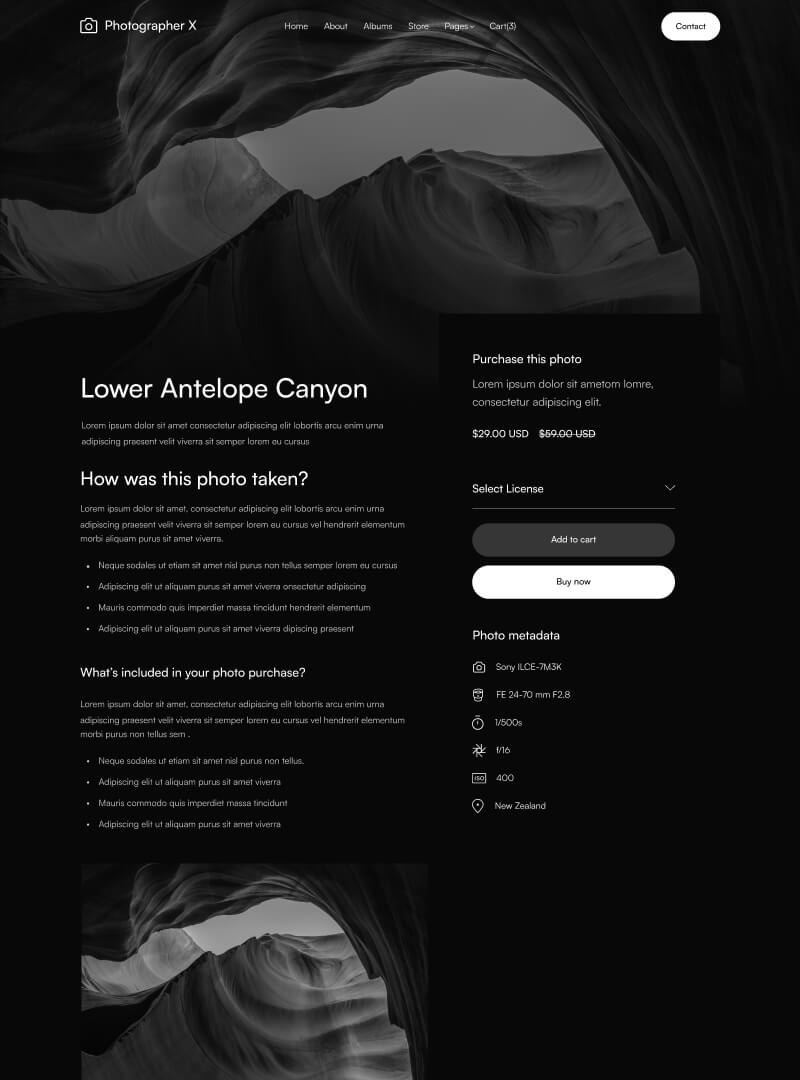 Store Single - Photographer X Webflow Template