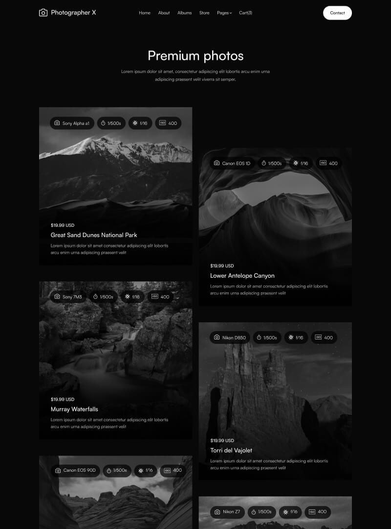 Store - Photographer X Webflow Template
